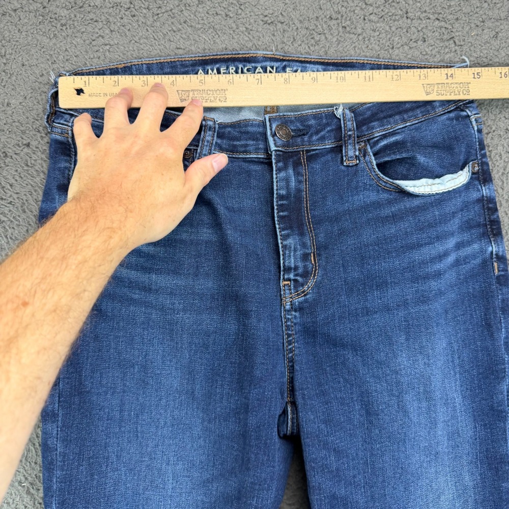 American Eagle Super High Rise Flare Jeans Womens 8 Long Next Level Stretch Blue - Picture 3 of 8